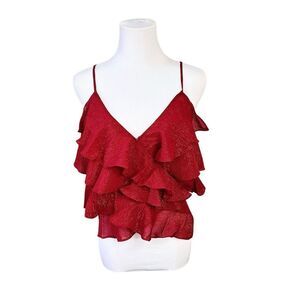 Rumored Tango Wrap Top SMALL‎ Tiered Ruffles Shimmer Feminine Sheer Frilly Danty